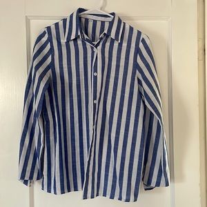 Linen striped button down blouse